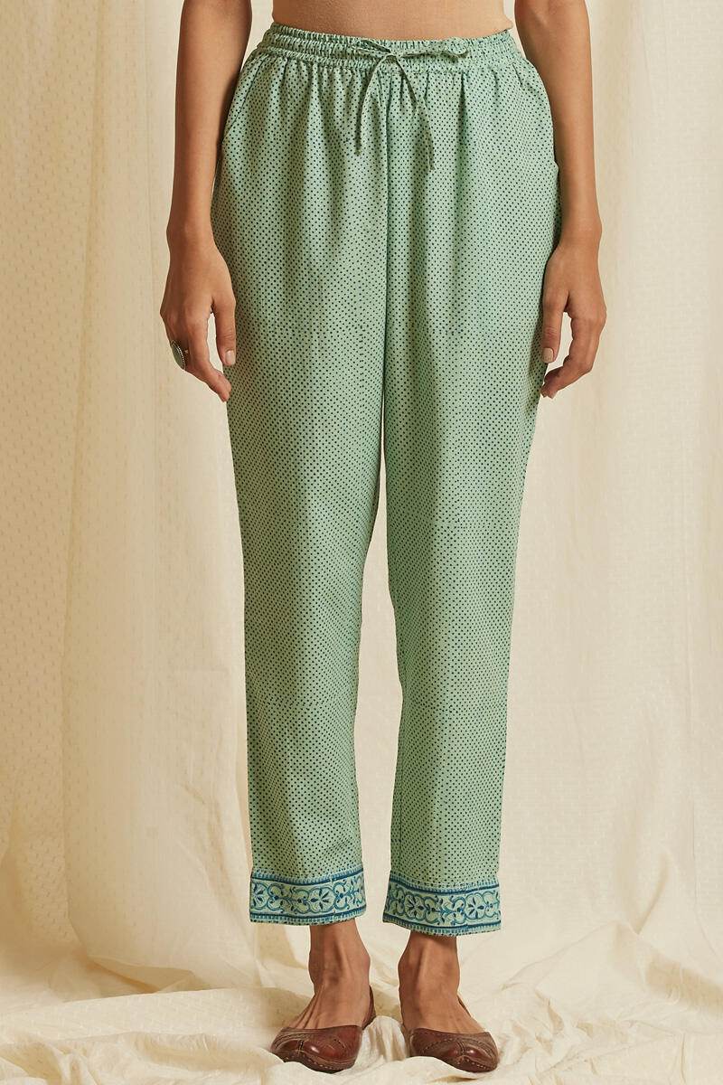 Turquoise Block Printed Cotton Pants