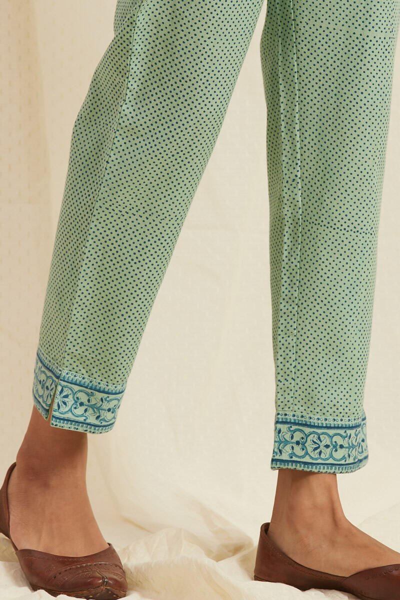 Turquoise Block Printed Cotton Pants