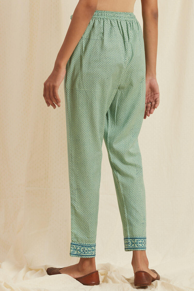 Turquoise Block Printed Cotton Pants