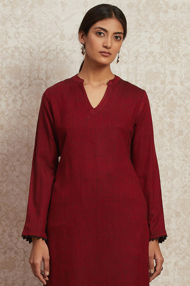Maroon Handcrafted Straight Handloom Kurta