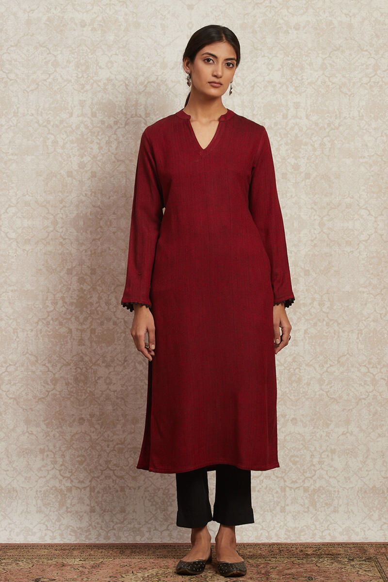 Maroon Handcrafted Straight Handloom Kurta