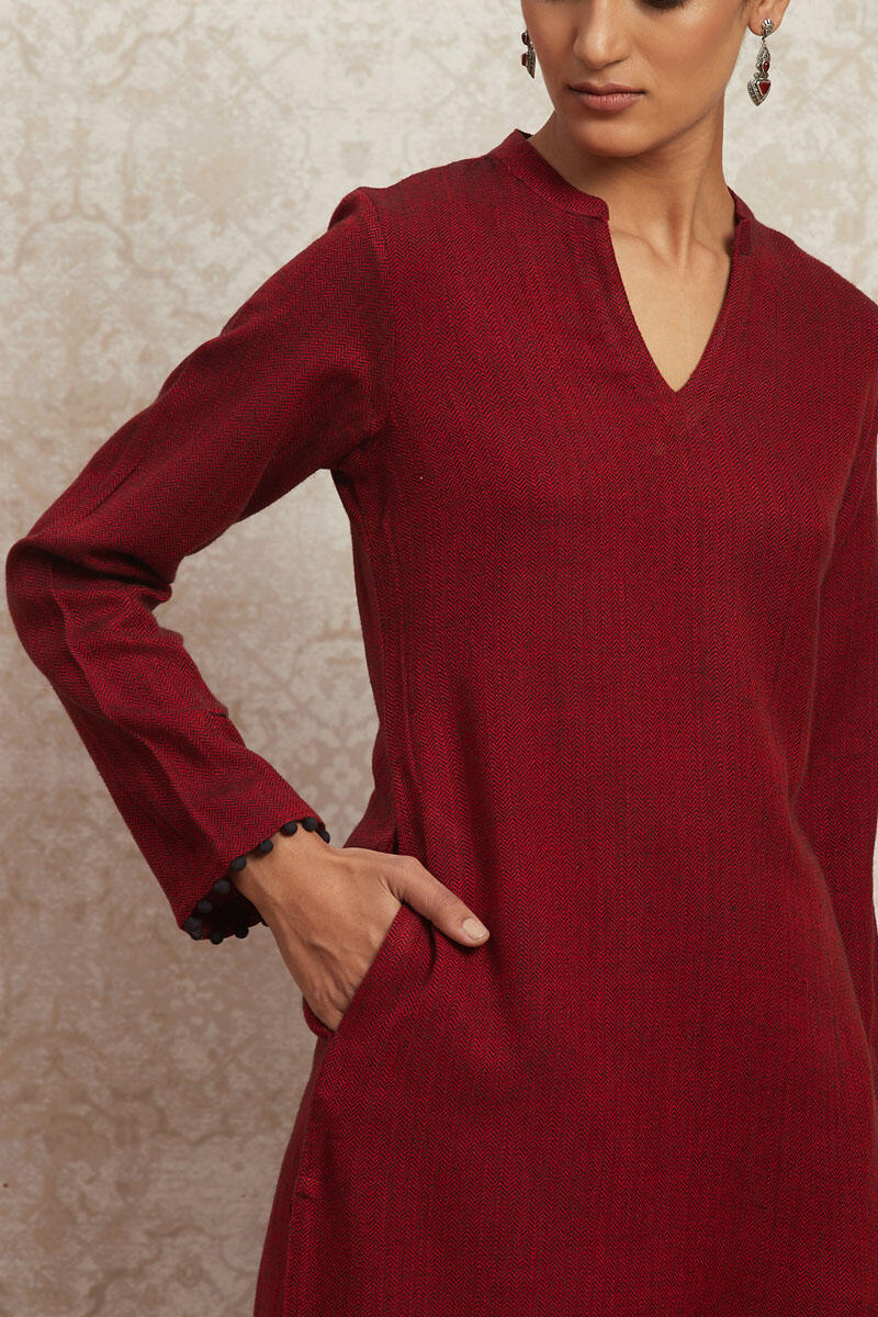 Maroon Handcrafted Straight Handloom Kurta