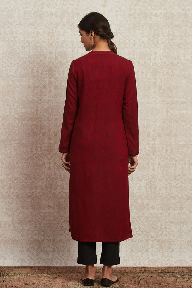 Maroon Handcrafted Straight Handloom Kurta