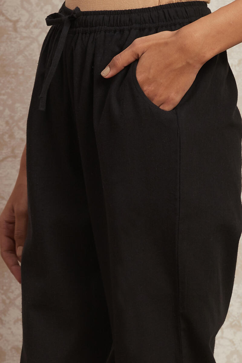 Black Handcrafted Cotton Cigarette Pants