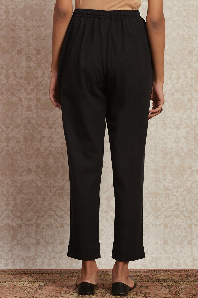 Black Handcrafted Cotton Cigarette Pants