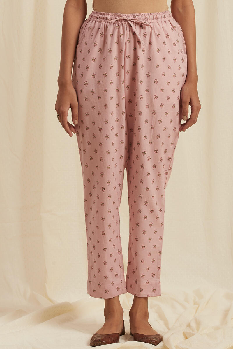 Pink Block Printed Cotton Pants