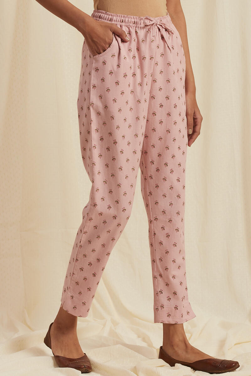 Pink Block Printed Cotton Pants