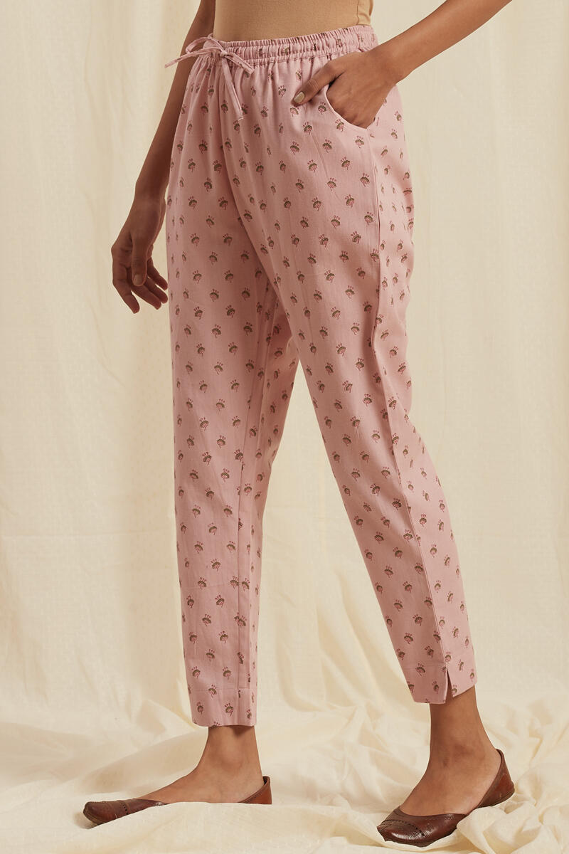 Pink Block Printed Cotton Pants