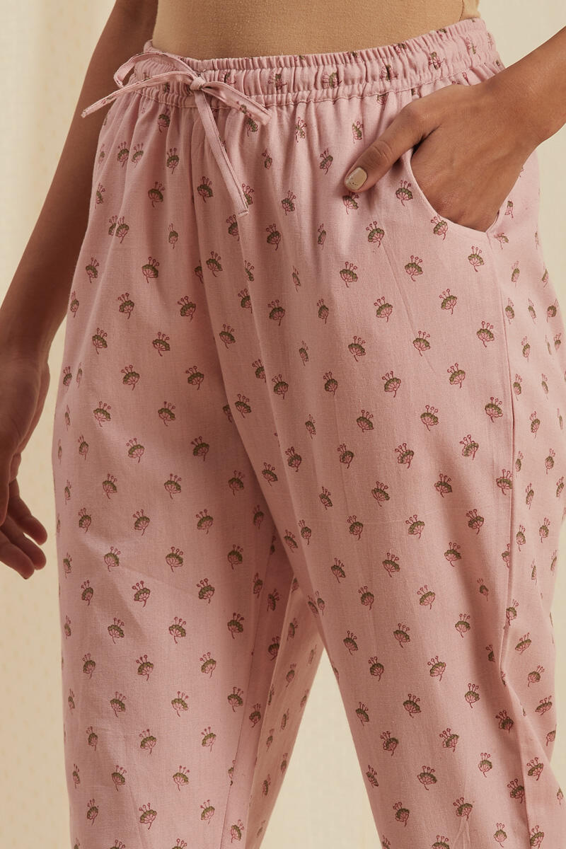 Pink Block Printed Cotton Pants