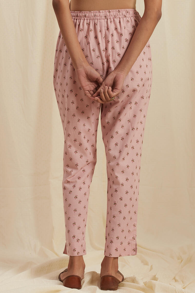 Pink Block Printed Cotton Pants