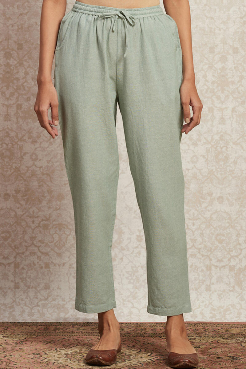 Green Handcrafted Cotton Pants