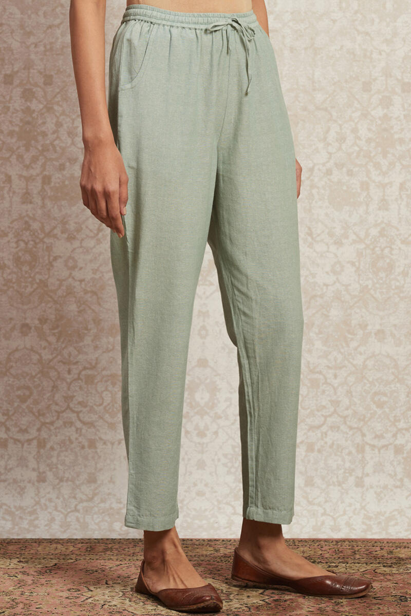 Green Handcrafted Cotton Pants