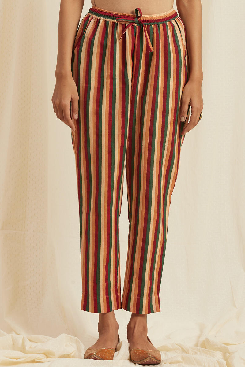 Mustard Block Printed Cotton Pants