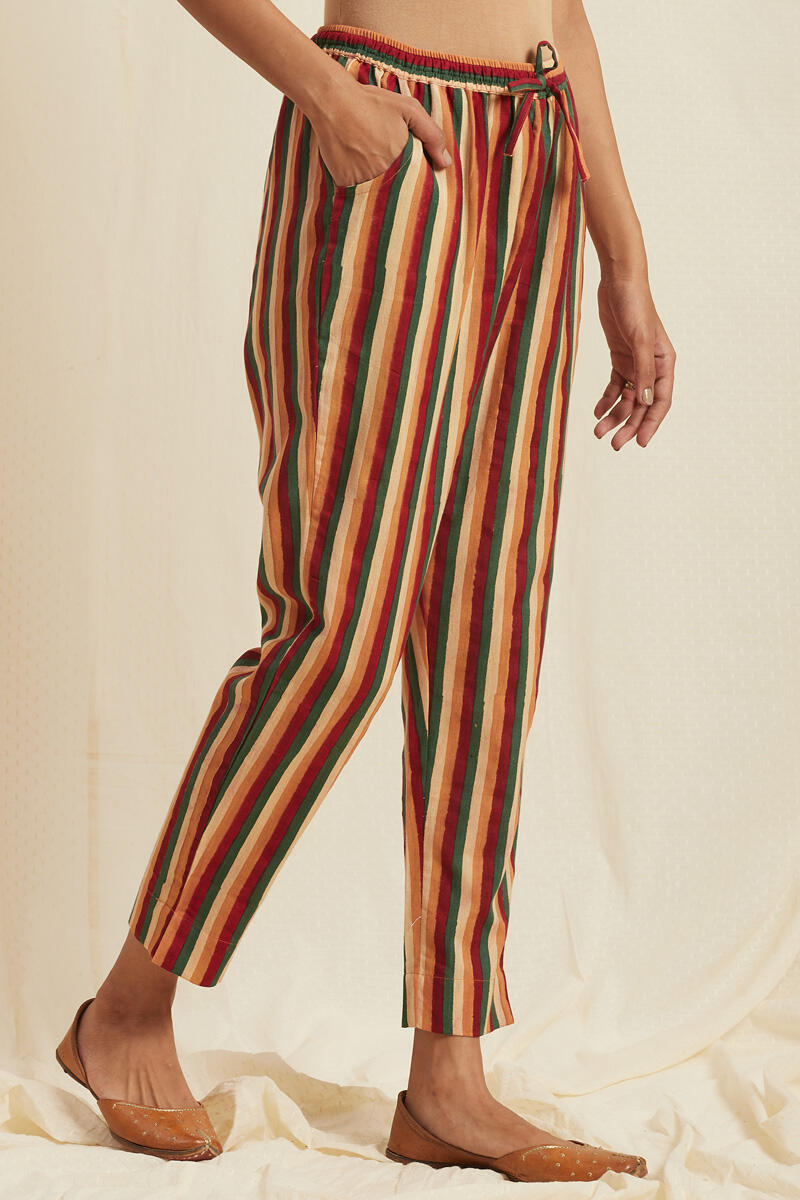 Mustard Block Printed Cotton Pants