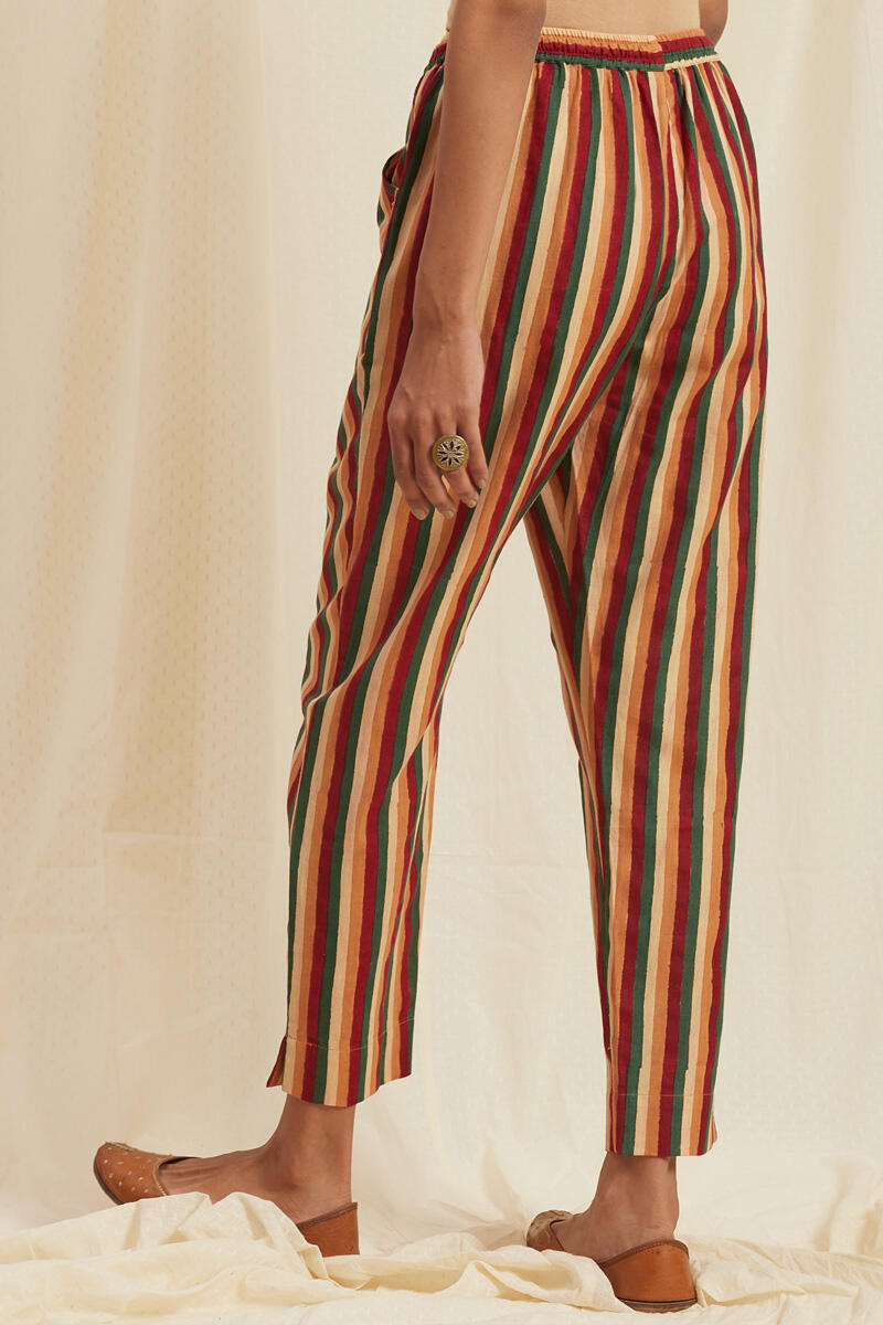 Mustard Block Printed Cotton Pants