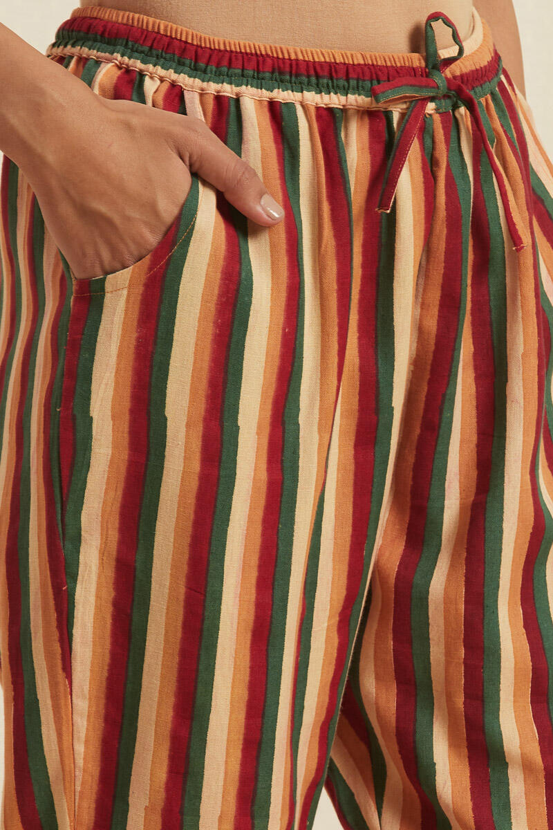 Mustard Block Printed Cotton Pants