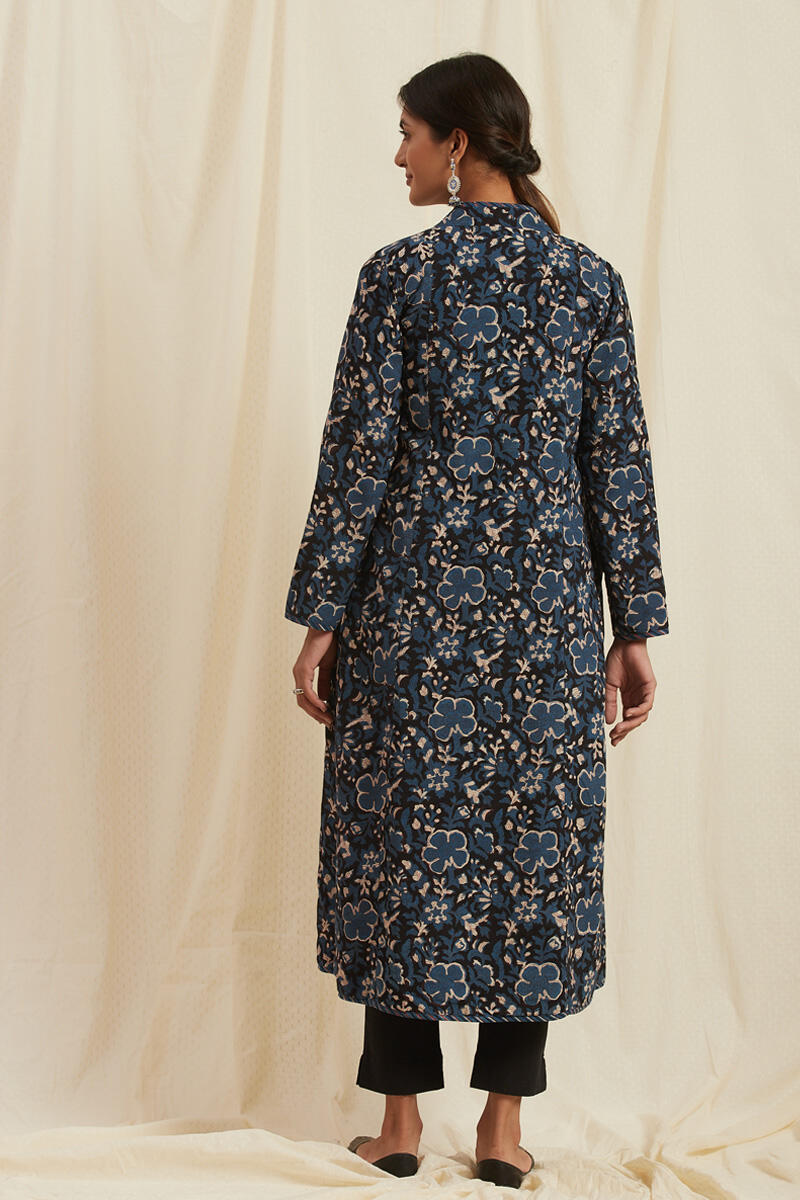 Black Block Printed Handloom Reversible Jacket
