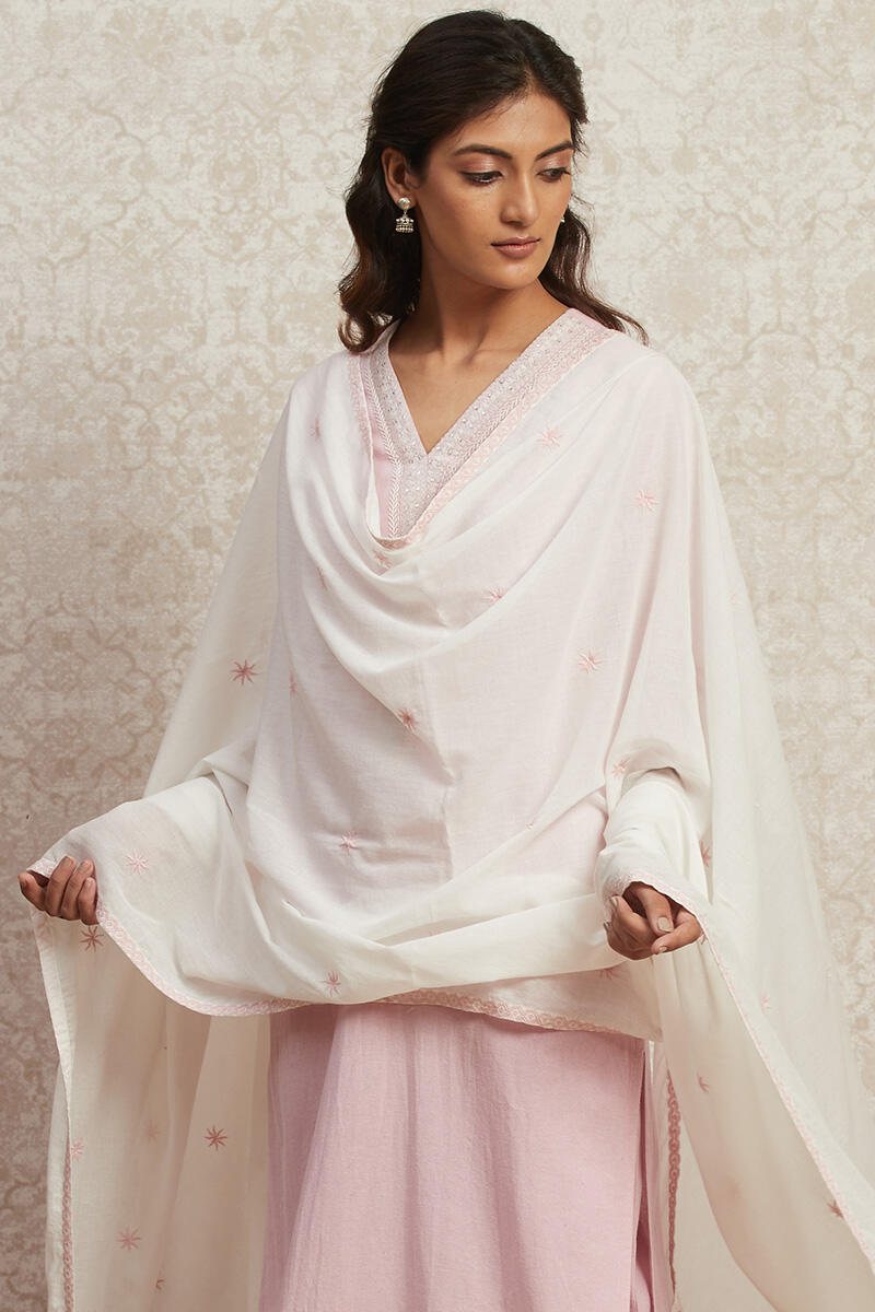 White Handcrafted Cotton Dupatta