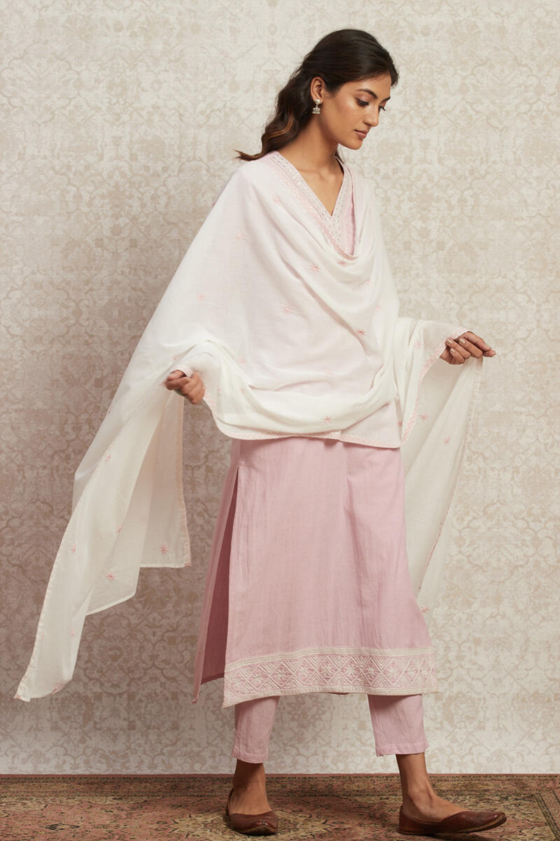 White Handcrafted Cotton Dupatta