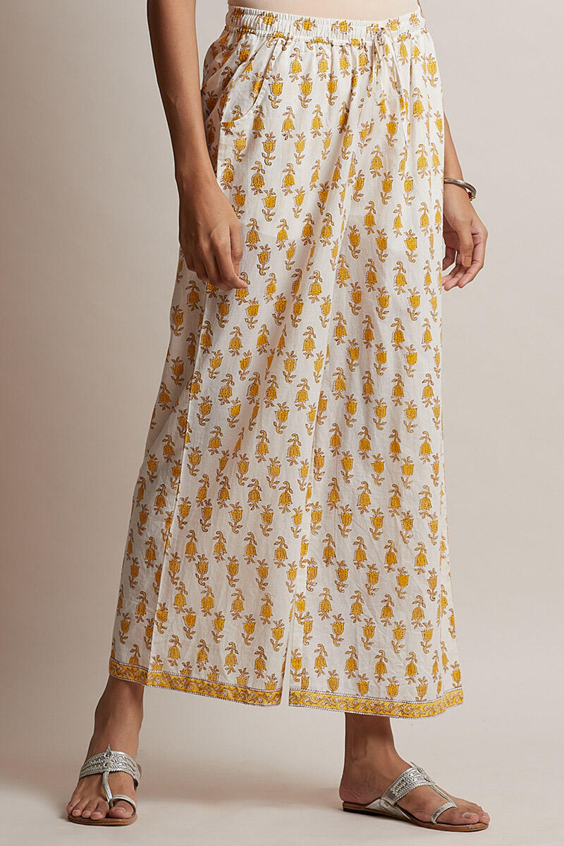 White Block Printed Cotton Farsi Pants