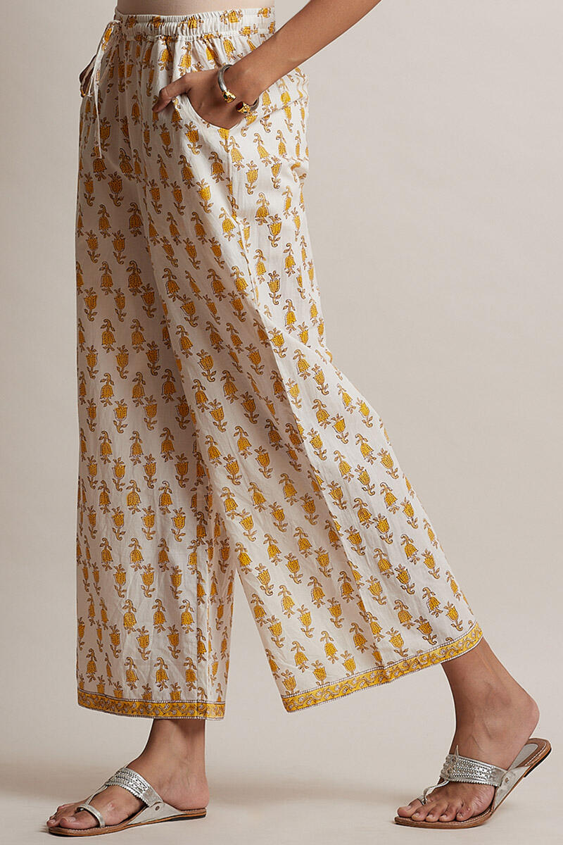 White Block Printed Cotton Farsi Pants