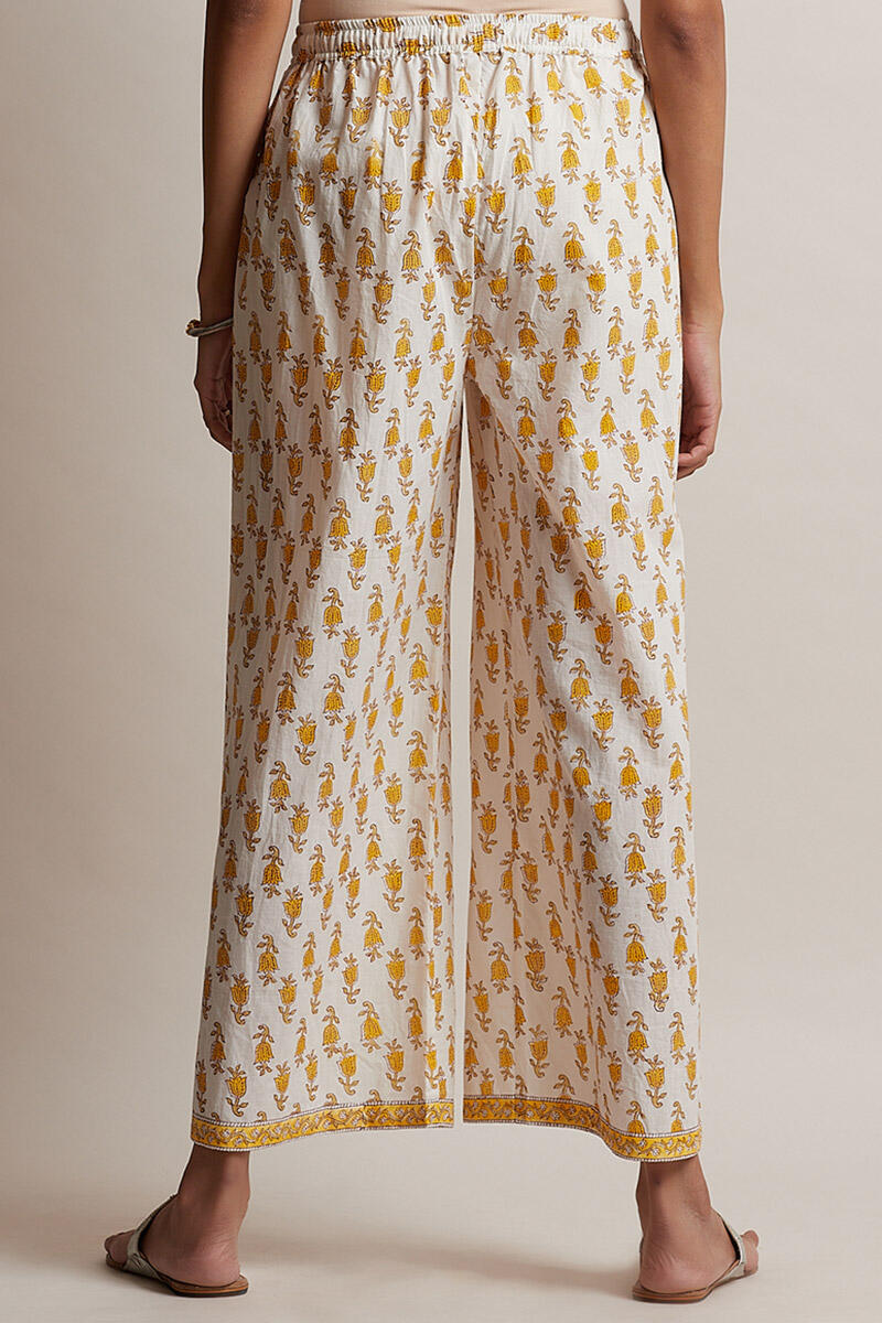 White Block Printed Cotton Farsi Pants