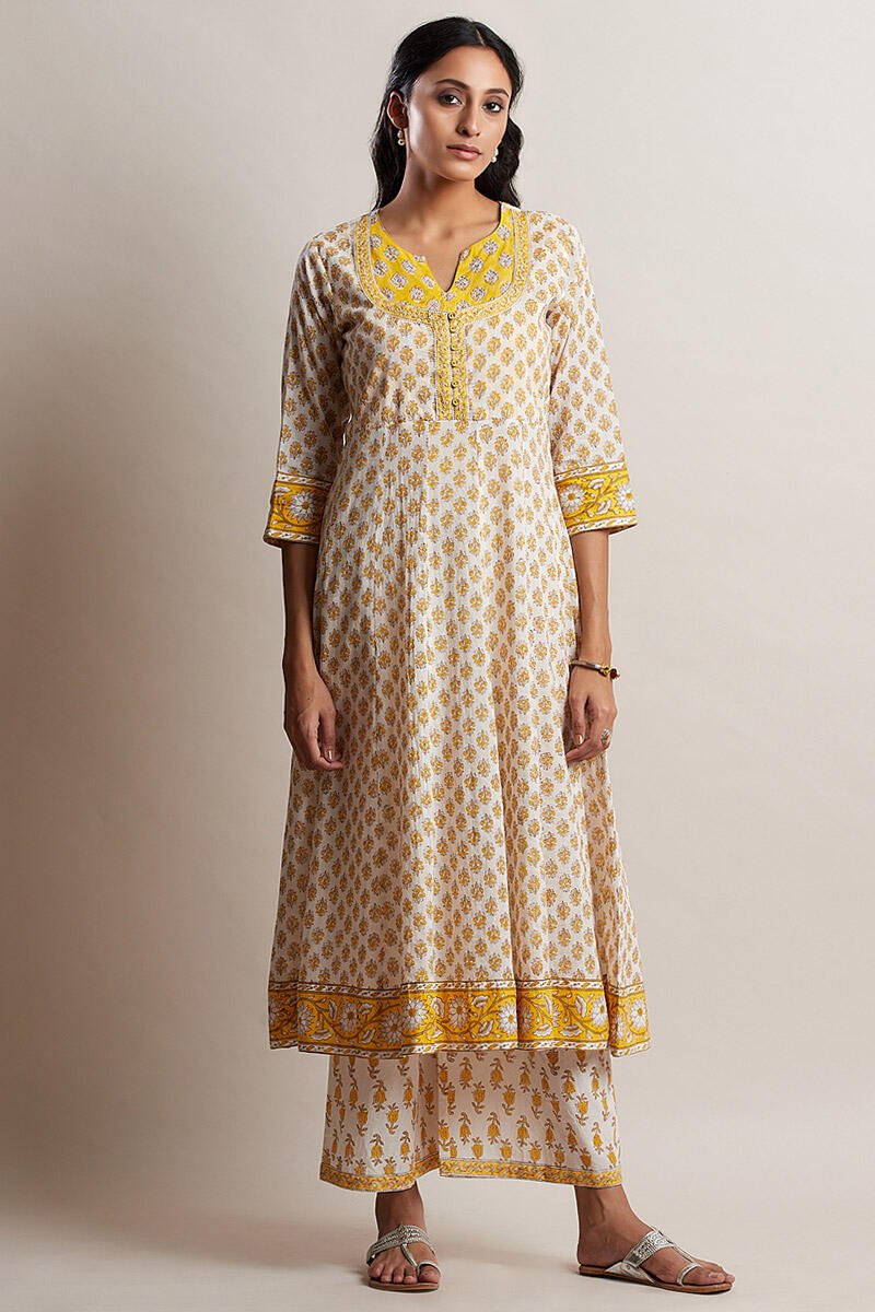 White Block Printed Cotton Farsi Pants