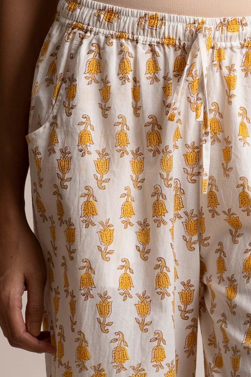 White Block Printed Cotton Farsi Pants