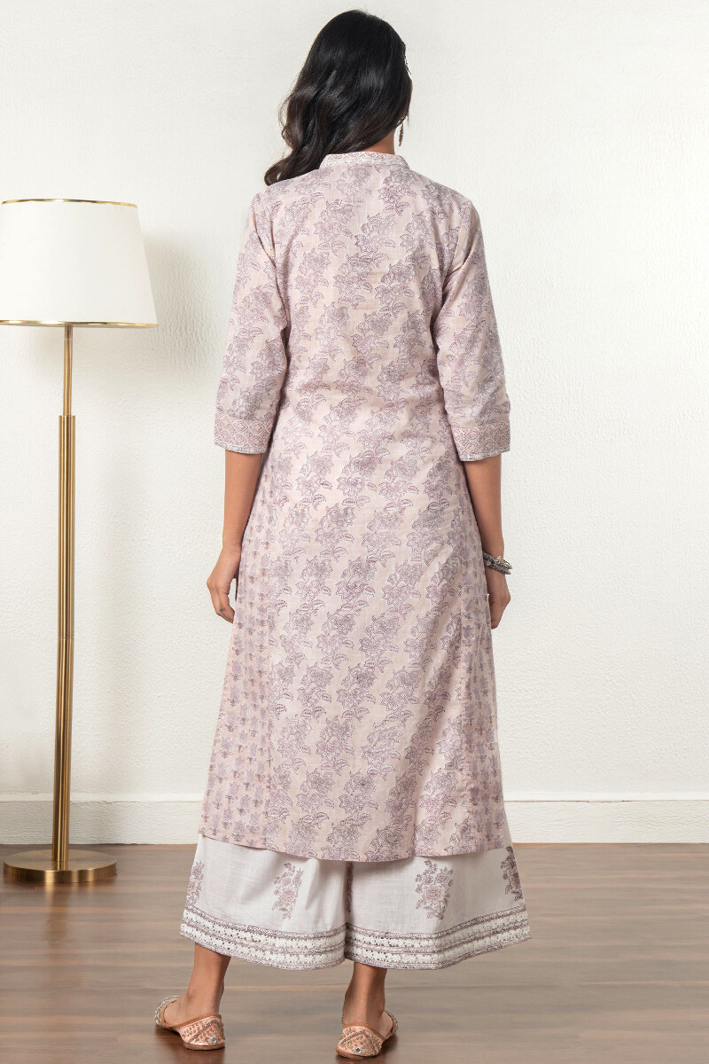 Pink Block Printed Straight Cotton Kurta