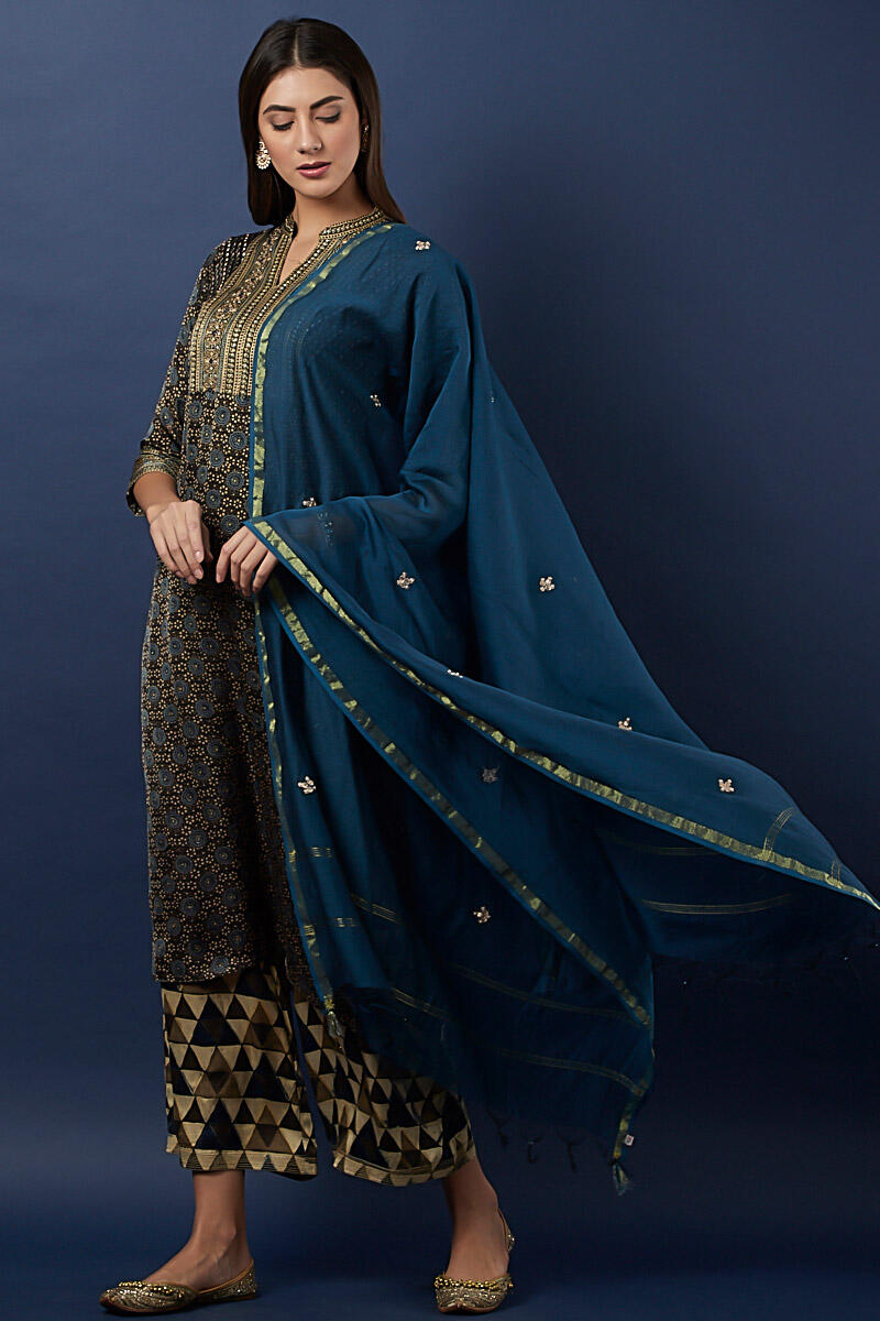 Indigo Handcrafted Chanderi Dupatta