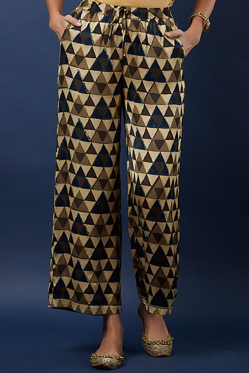 Indigo Block Printed Modal Farsi Pants