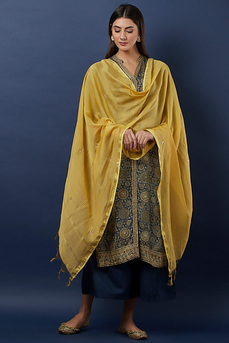 Mustard Handcrafted Chanderi Dupatta