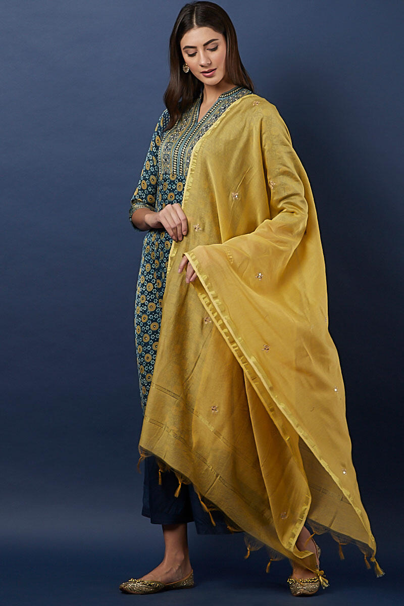 Mustard Handcrafted Chanderi Dupatta