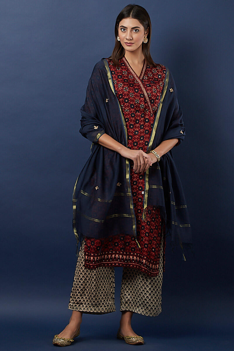 Indigo Handcrafted Chanderi Dupatta