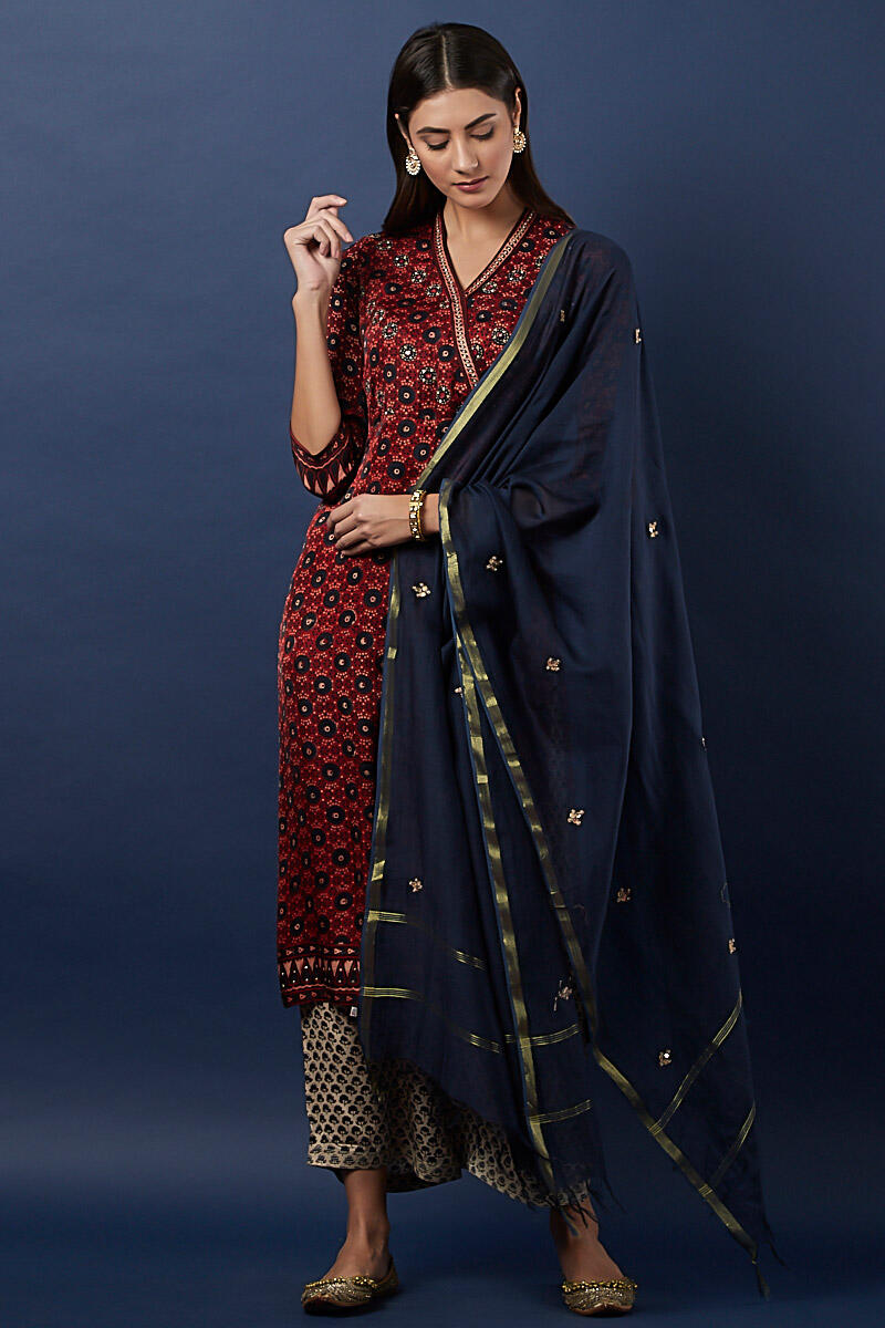 Indigo Handcrafted Chanderi Dupatta