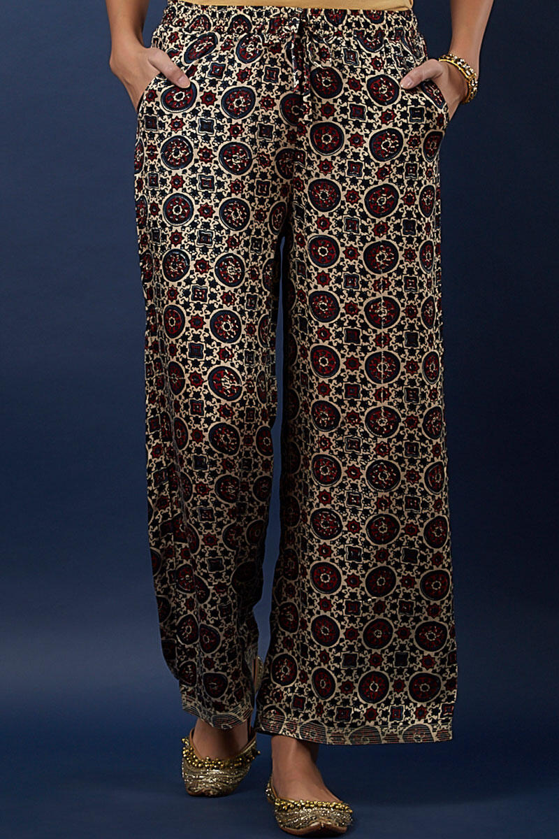 Indigo Block Printed Modal Farsi Pants