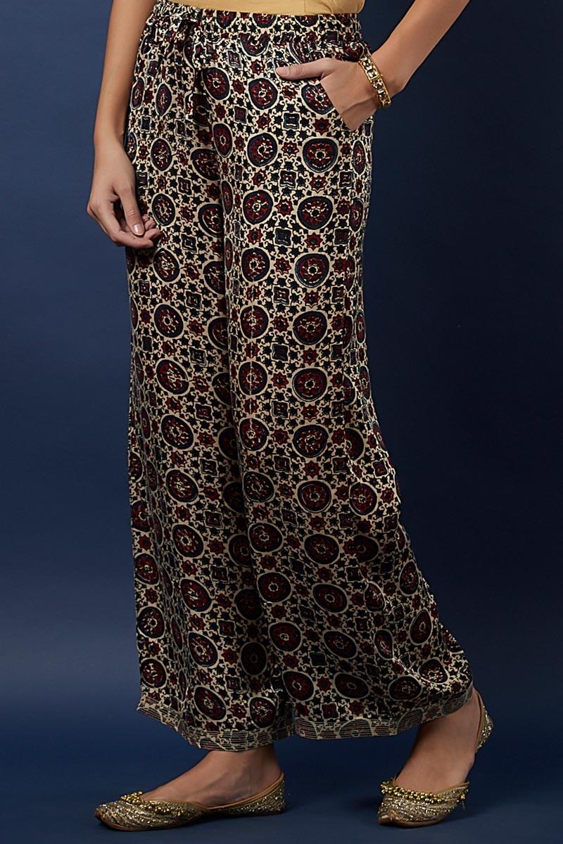 Indigo Block Printed Modal Farsi Pants