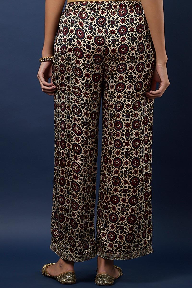 Indigo Block Printed Modal Farsi Pants