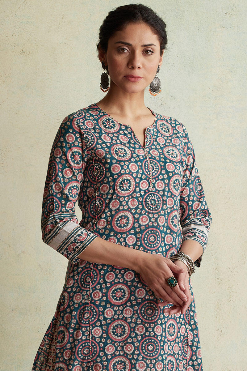 Buy Nausheen Farah Block Printed Kurta Green Kurtas for Women Farida Gupta