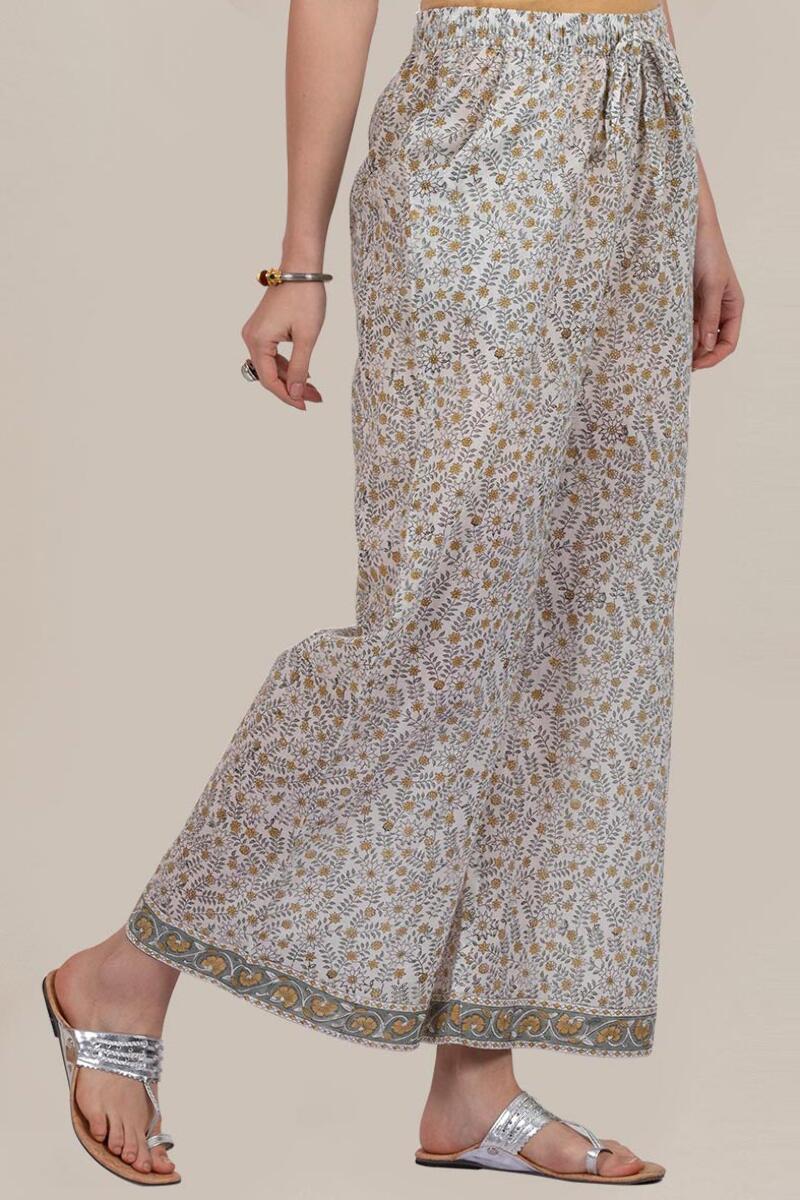 White Block Printed Cotton Farsi Pants