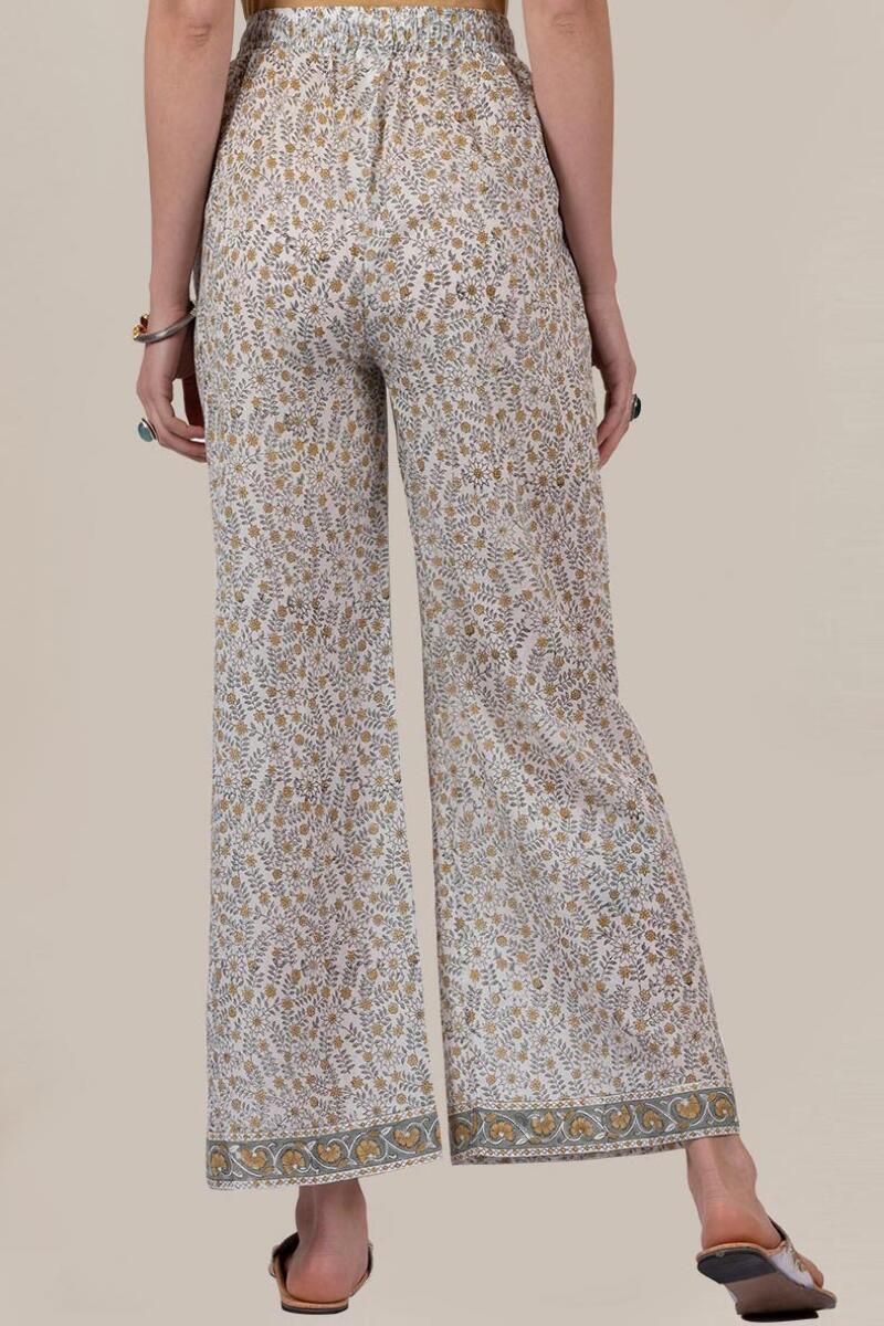 White Block Printed Cotton Farsi Pants