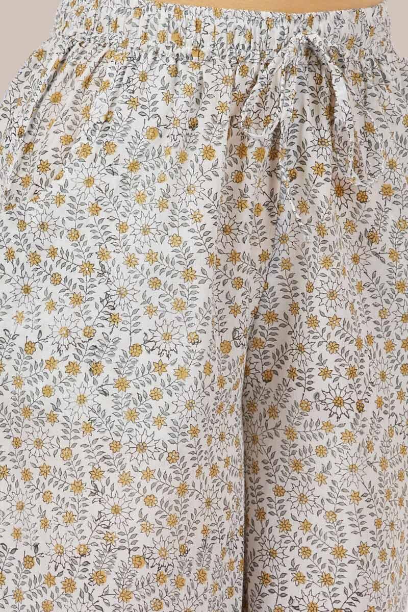 White Block Printed Cotton Farsi Pants