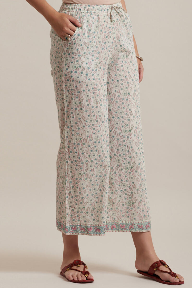 White Block Printed Cotton Farsi Pants