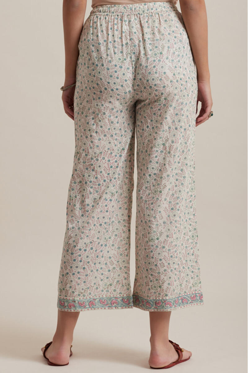 White Block Printed Cotton Farsi Pants