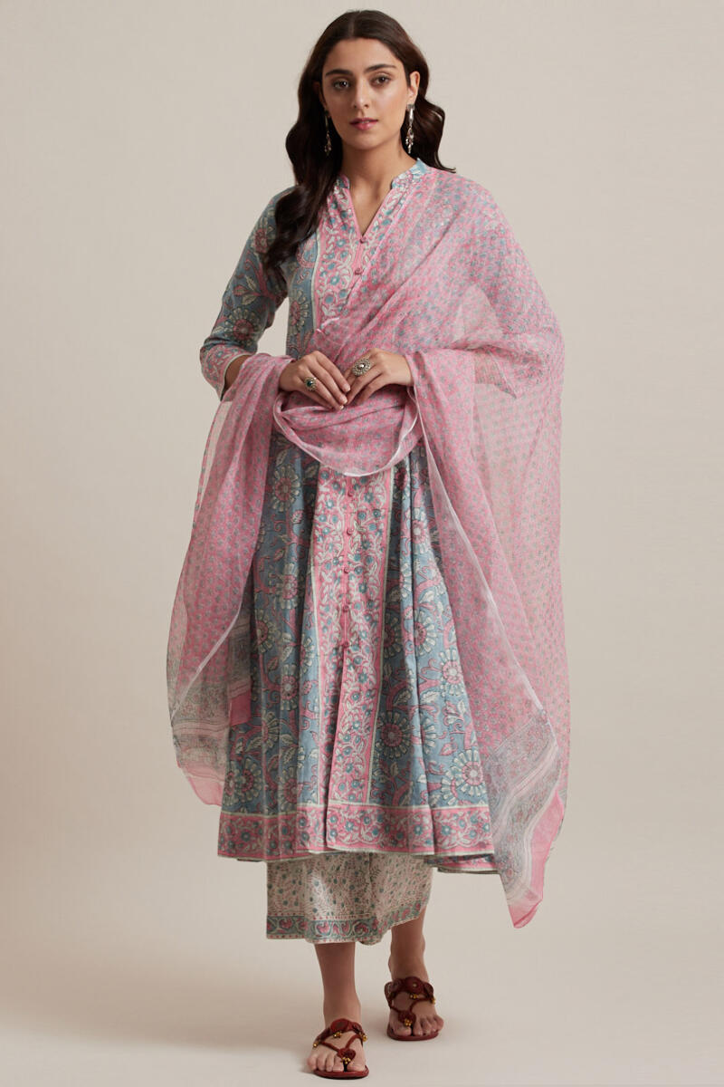 White Block Printed Cotton Farsi Pants