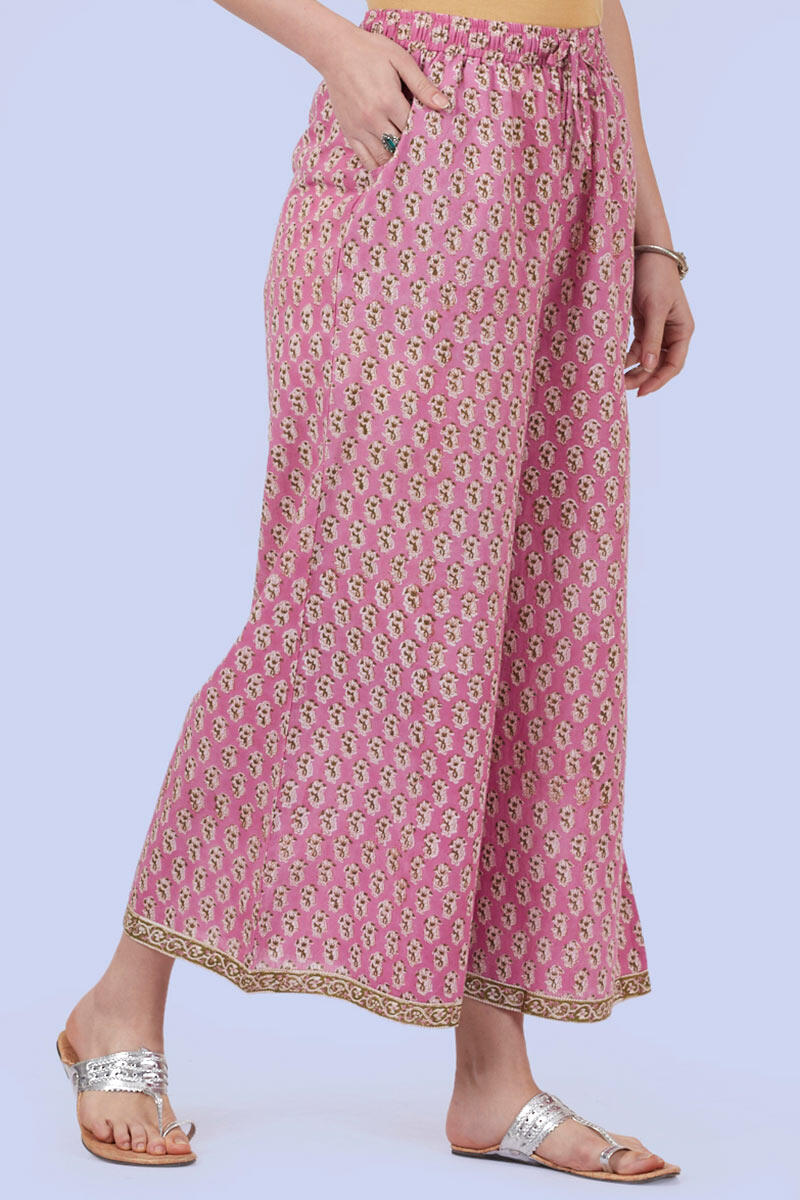 Pink Block Printed Cotton Palazzo