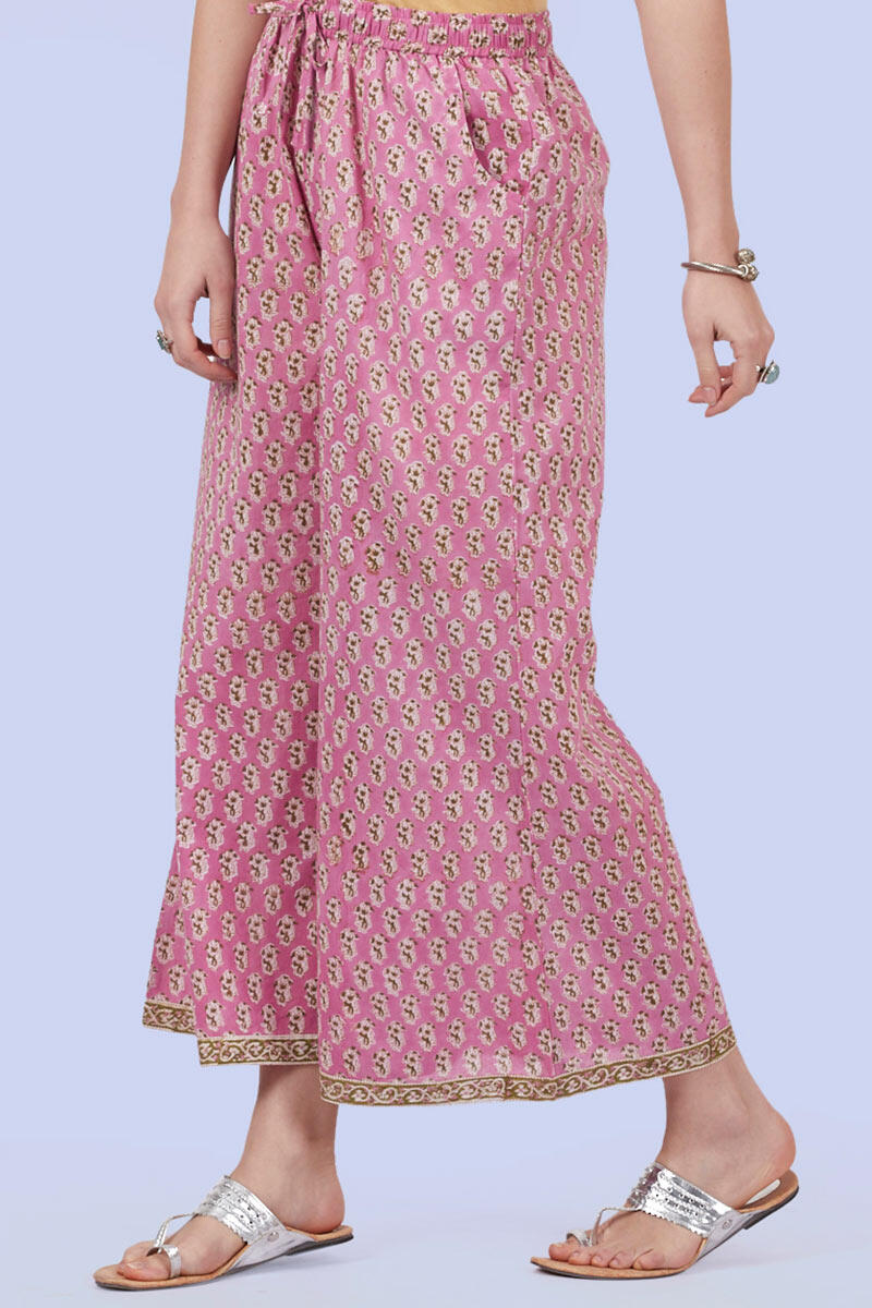 Pink Block Printed Cotton Palazzo