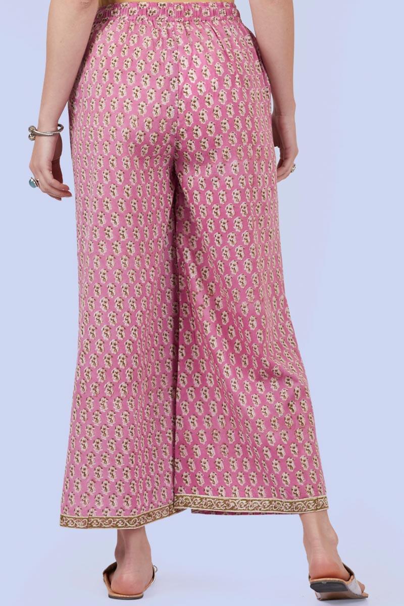 Pink Block Printed Cotton Palazzo