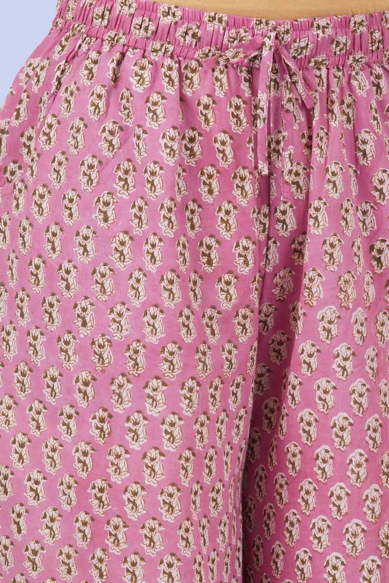 Pink Block Printed Cotton Palazzo