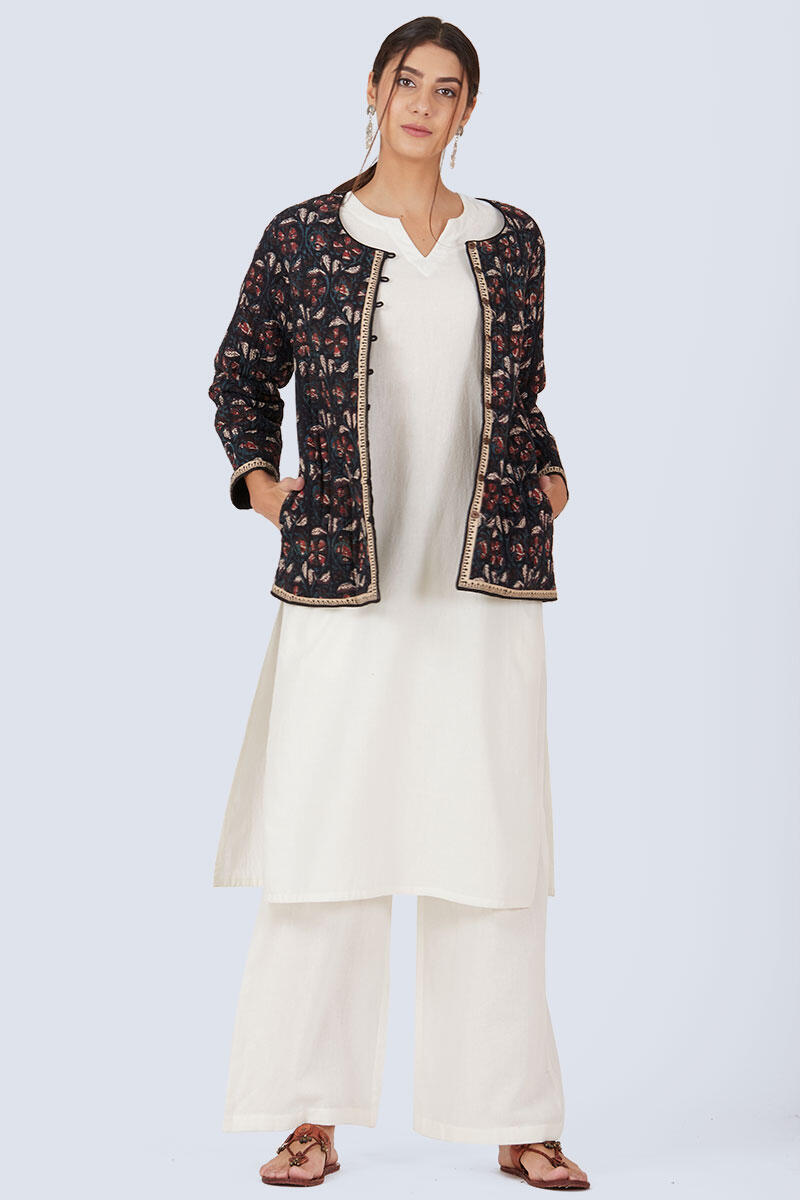 Maroon Block Printed Cotton Jacket